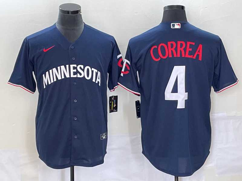 Mens Minnesota Twins #4 Carlos Correa 2023 Navy Blue Cool Base Stitched Jersey